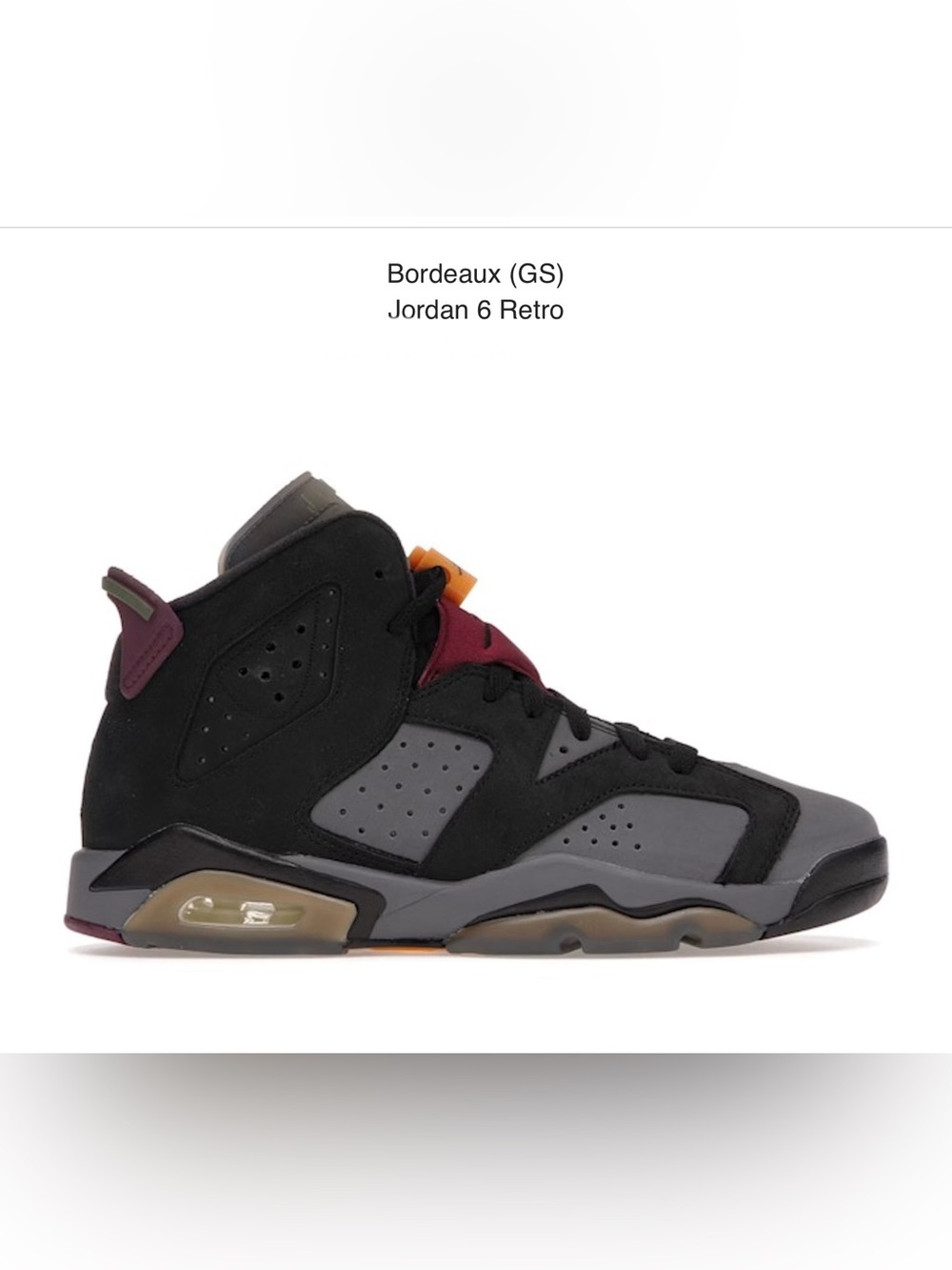 Jordan Air Jordan 6 Retro Burgundy & Gray US 6Y Like New